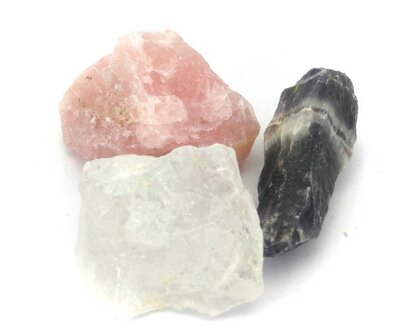 Ruwe Heilige 3-eenheid (Bergkristal, Amethist en Rozenkwarts)