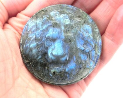 Talisman Leeuwenhoofd Labradoriet  (symbool van moed en kracht)