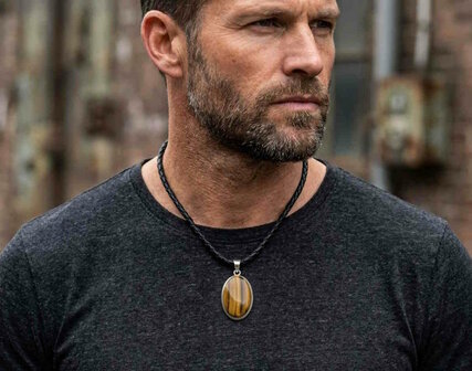 Tijgeroog hanger in zilver (groot)