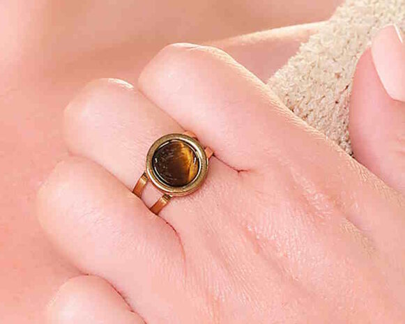 Tijgeroog ring goudkleurig (verstelbaar)