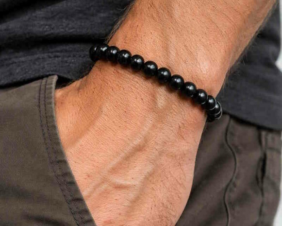 Powerbead armband Zwarte Toermalijn 8 mm (bredere pols)