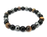 Powerbead Tijgeroog/ Hematiet/ zwarte Obsidiaan 8 mm Powerbead Tijgeroog/ Hematiet/ zwarte Obsidiaan 8 mm