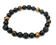 Mannenarmband Powerbead Tijgeroog/ lava/ zwarte Obsidiaan 8 mm Mannenarmband Powerbead Tijgeroog/ lava/ zwarte Obsidiaan 8 mm